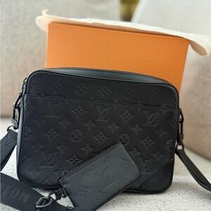 Louis Vuitton Duo Messenger Monogram Shadow Black Crossbody + Pouch